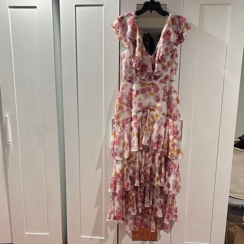 Wayf Floral High Low Dress in Pink and Yellow